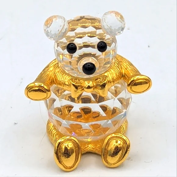 1980s Zales Crystal Collectables Swarovski Teddy Bear Gold Bow Tie Paws